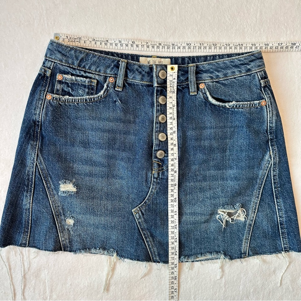 We the Free Harvey Blue Denim Mini Skirt Distressed Raw Hem Button Fly, size 31 - Picture 8 of 16